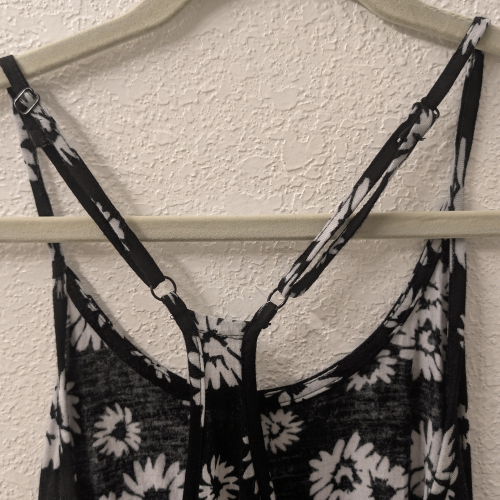 Essentials By Full Tilt Floral Black and White Women's Tank Top - Picture 3 of 6